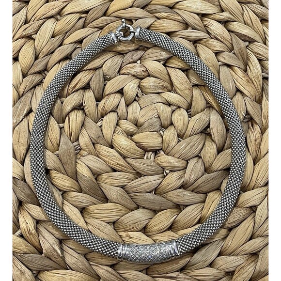 Beautiful Sterling Silver Italy Mesh Style CZ Choker Necklace 16in Party Wedding - Picture 6 of 12